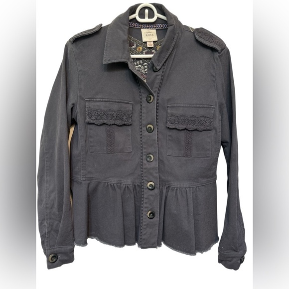 Knox Rose Embroidered Utility Jacket Gray Button Down - Picture 2 of 8